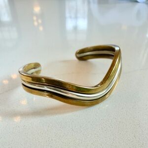Stunning Vintage Unmarked Mixed Metal Wave Cuff Bracelet